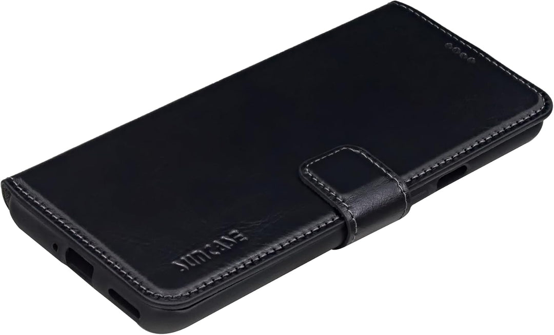Suncase Book-Style Hülle kompatibel mit Xiaomi Redmi Note 12 Pro 5G Leder Tasche (Slim-Fit) Lederhül