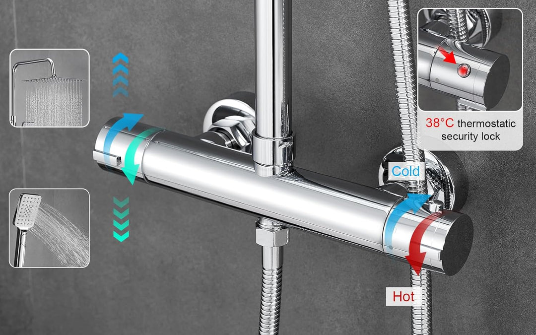 BONADE Duschsystem mit Thermostat Regendusche Duschkopf aus 304 Edelstahl, Duscharmatur Komplettset
