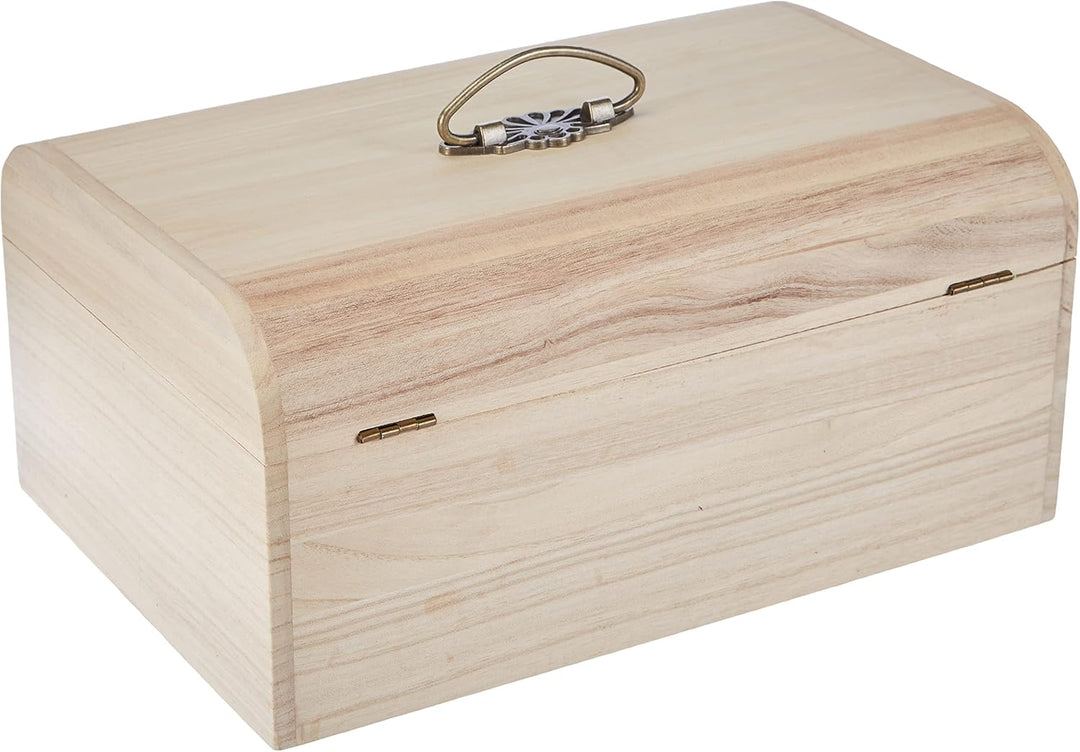 Rayher 6166600 Holz-Koffer, 29,5 x 20,5 x 14 cm, Antikbeschlag, Griff und Verschluss aus Metall, Bas