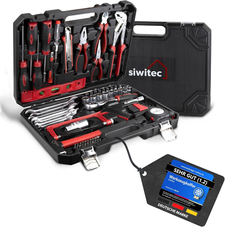 siwitec Werkzeugkoffer 95-teilig | Werkzeug Set CRV | Werkzeugkasten gefüllt mit Zangen, Schraubendr