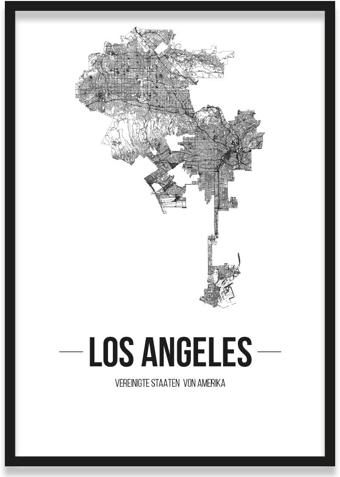 JUNIWORDS Stadtposter, Los Angeles, Wähle eine Grösse, 21 x 30 cm, Poster mit Rahmen, Schrift B, Wei