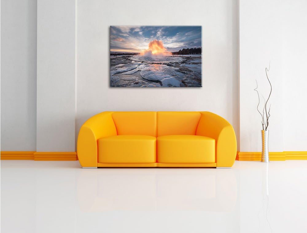 Heisse Quelle in Island, Format: 100x70 auf Leinwand, XXL riesige Bilder fertig gerahmt mit Keilrahm