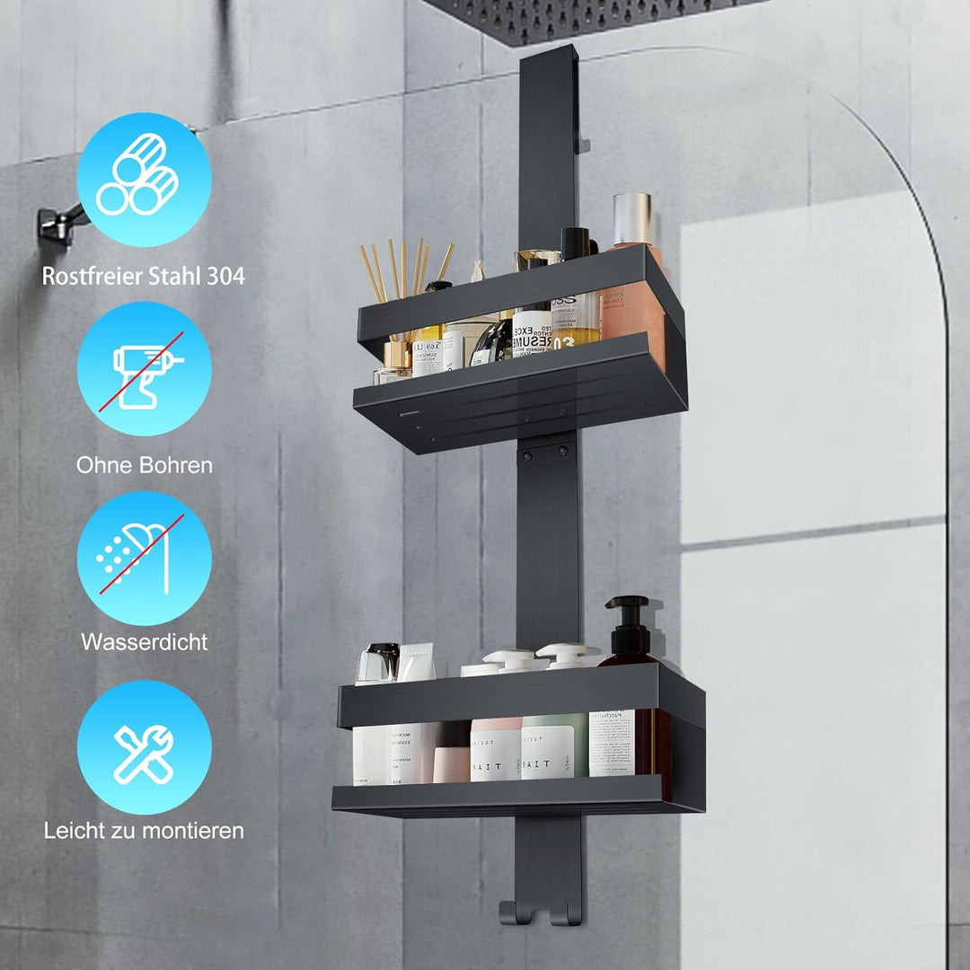UUlioyer Duschablage zum Hängen, Duschregal aus Edelstahl SUS304 ohne Bohrer für Rahmenlos Glastür,