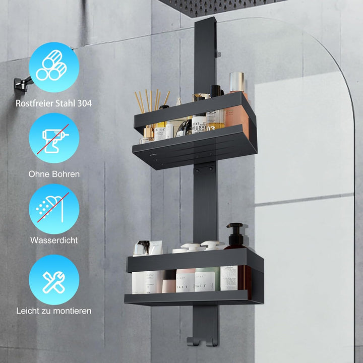 UUlioyer Duschablage zum Hängen, Duschregal aus Edelstahl SUS304 ohne Bohrer für Rahmenlos Glastür,
