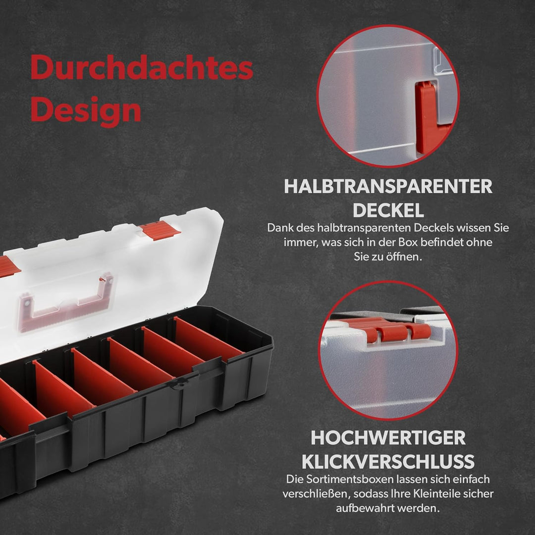 3 x siwitec Sortimentskasten mit 8 Fächern und 7 anpassbaren Trennstegen, Sortimentsbox für Kleintei