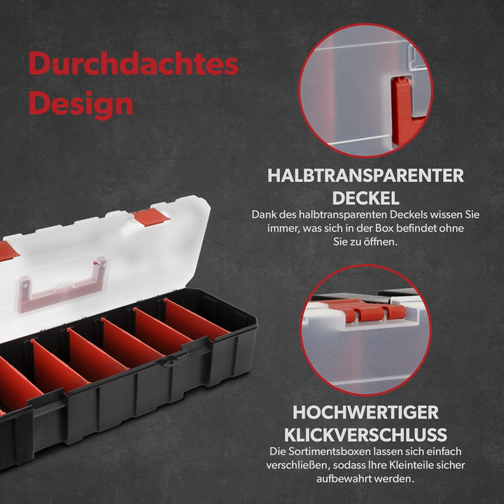 3 x siwitec Sortimentskasten mit 8 Fächern und 7 anpassbaren Trennstegen, Sortimentsbox für Kleintei
