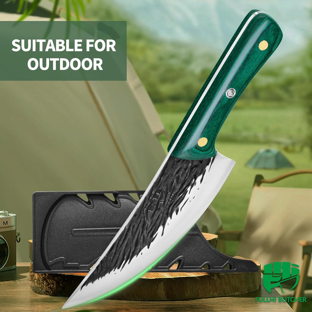 FULLHI Multi-color Holzgriff Full Tang Heavy Meat Cleaver mit Scheide, High Carbon Steel Chef Fleisc