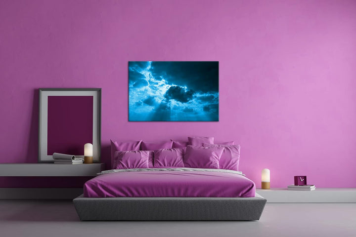 deyoli strahlende Wolken Format 80x60 Effekt: Monocrome Blau als Leinwandbild, Motiv fertig gerahmt