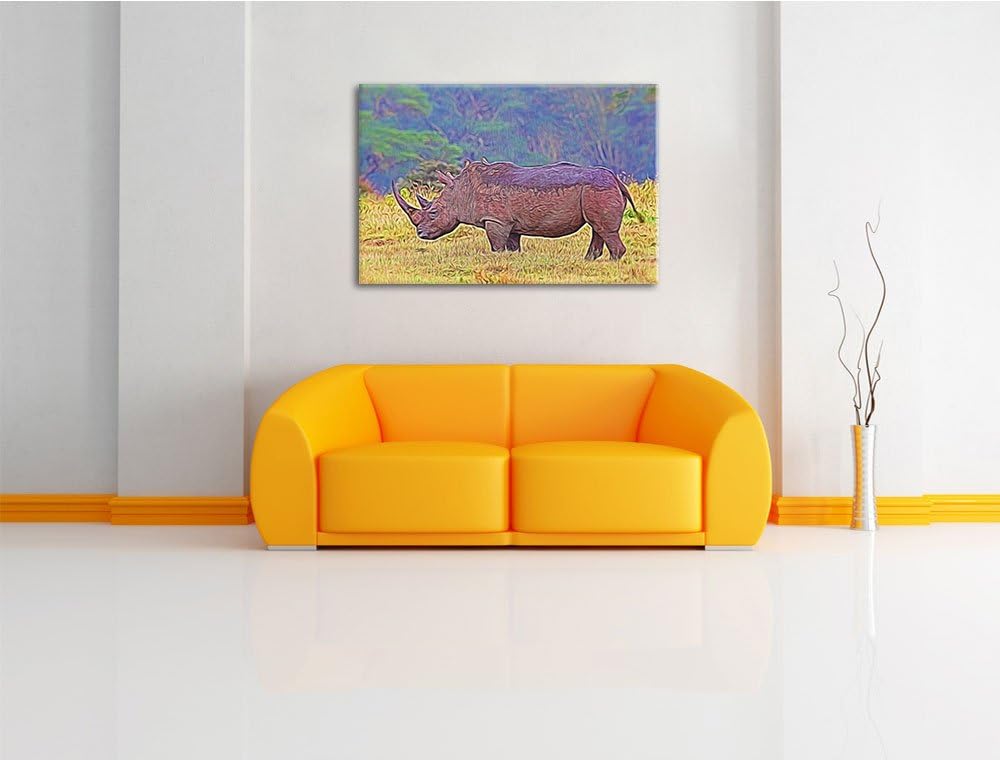grosses Nashorn in der Savanne Spezial Format: 100x70 cm auf Leinwand, XXL riesige Bilder fertig ger