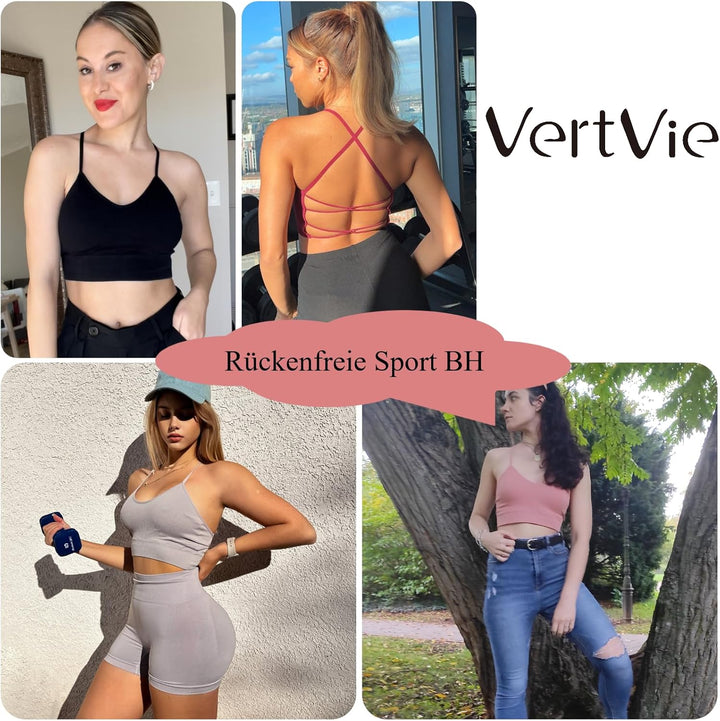 Vertvie Damen Sport BH Gepolstert Crossback Yoga Sports Bra Spaghettiträger Rücken Verkreuzt Gerippt