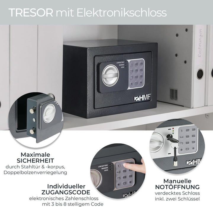 HMF 46126-11 Safe Tresor klein mit Zahlenschloss, Möbeltresor | 23 x 17 x 17 cm | Anthrazit, Anthraz