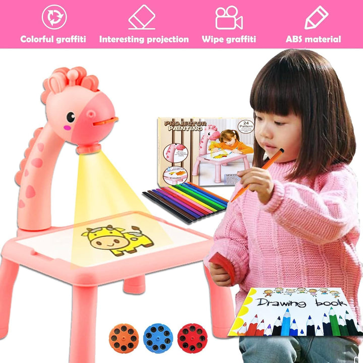 BARVERE Projektor Zeichentisch Kinder, Rosa Maltafel Kinder ab 2 jahre, Tischplatte Smart Projektor