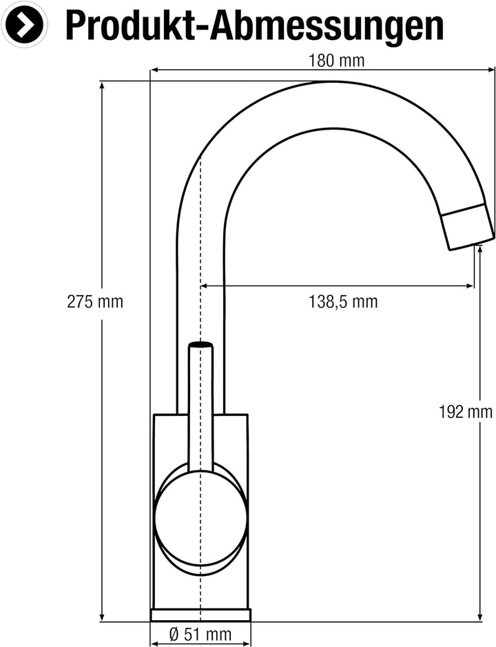 Cornat Waschtisch-Einhebelarmatur "Fiora" - Verchromter Messingkörper - Hohe Auslaufhöhe - Schwenkba