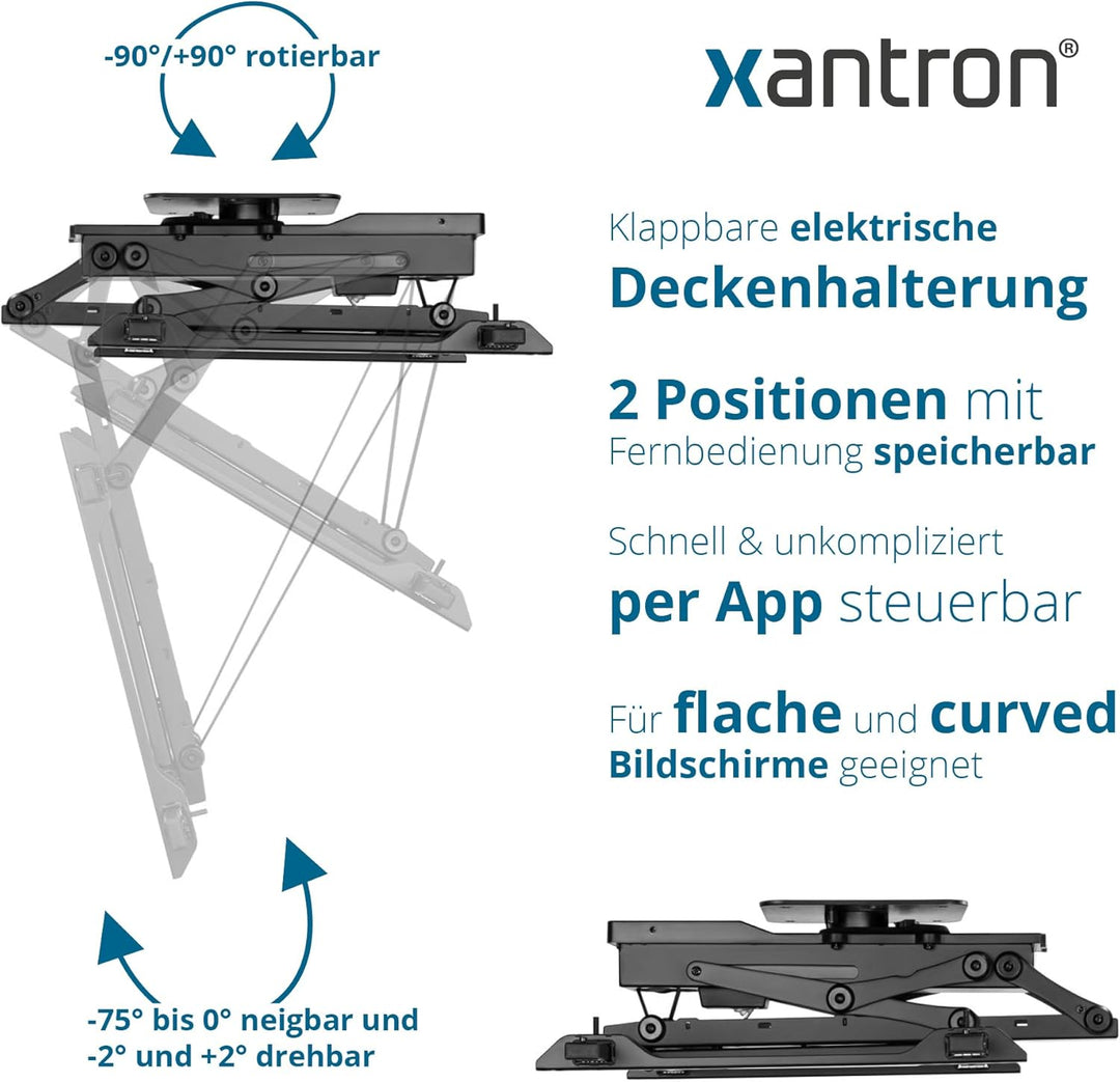 Xantron® DEHA-600E-Roto TV Deckenhalterung Elektrisch Klappbar Neigbar & Drehbar / 32-75 Zoll [Sprac