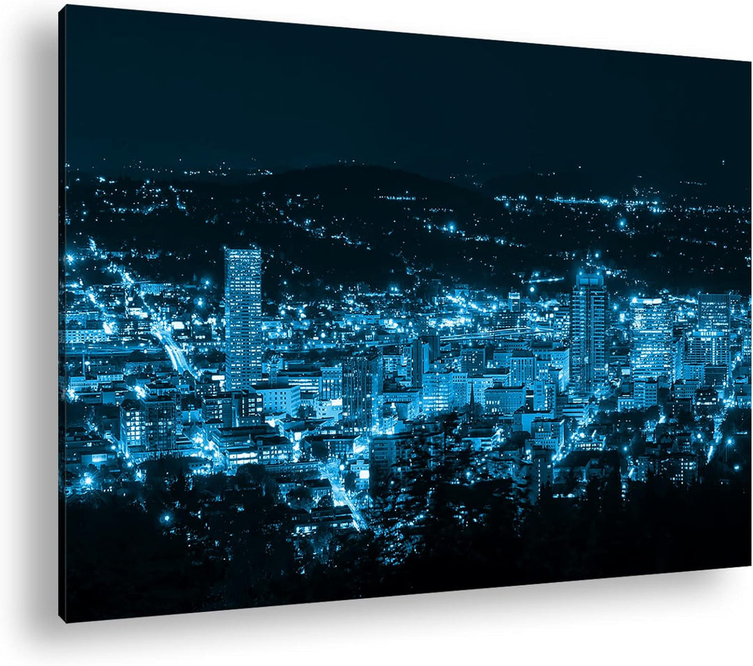 deyoli zauberhafte Lichter einer Grossstadt Format: 80x60 Effekt: Monocrome Blau als Leinwand, Motiv