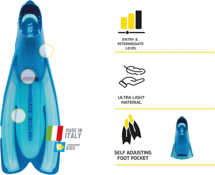 Cressi Agua Premium Flossen Self Adjusting zum Tauchen, Apnoe, Schnorcheln und Schwimmen Blau 41/42