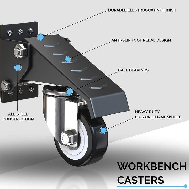 GBL - 4 Werkbank Rollen - Heberollen für Werkbank - Lenkrollen mit Bremse 225KG - Stahlblech Möbelro