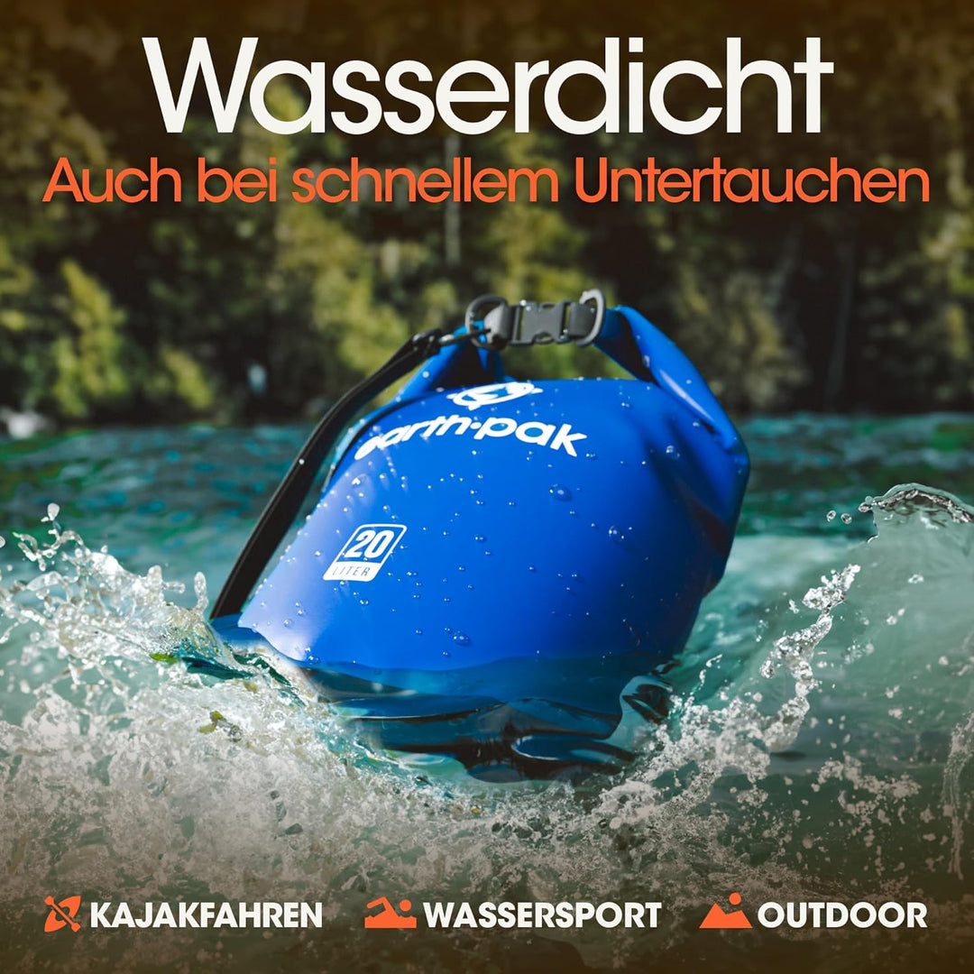 Earth Pak – Wasserdichter Packsack mit Schultergurt und wasserfester Handyhülle – Ideale Rolltop Tas
