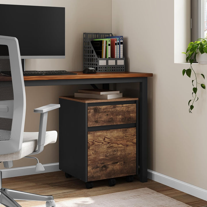 WOLTU Rollcontainer, Aktenschrank mit 2 Schubladen, mobiler Büroschrank, Schreibtisch Unterschrank,