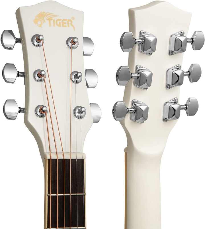 TIGER ACG1-WH Small Body Akustikgitarre, mit Stahlsaiten bespannte Akustikgitarre für Anfänger, Weis