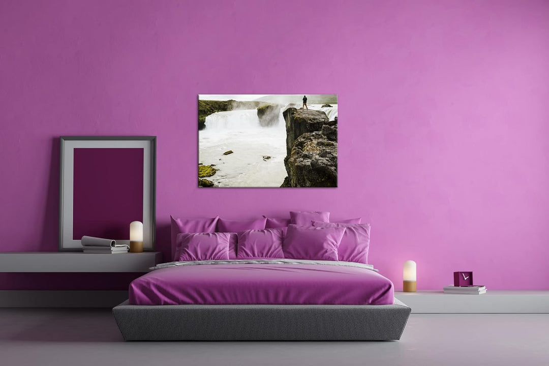 deyoli Klippen mit schönem Wasserfall im Format: 80x60 als Leinwandbild, Motiv fertig gerahmt auf Ec