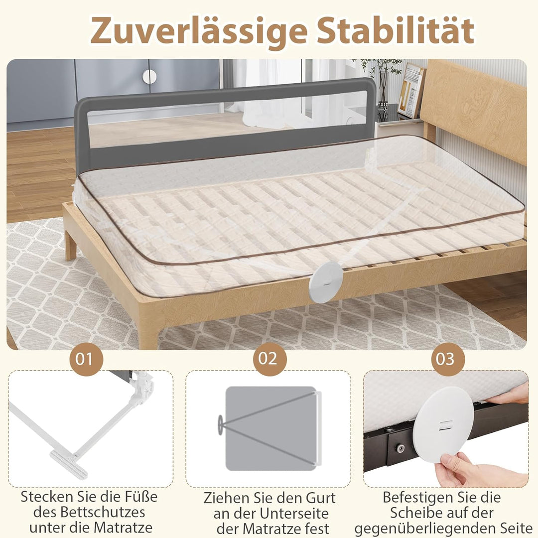 COSTWAY Bettgitter klappbar, 180 cm Lange Bettschutzgitter mit Sicherheitsgurten, Rausfallschutz 180
