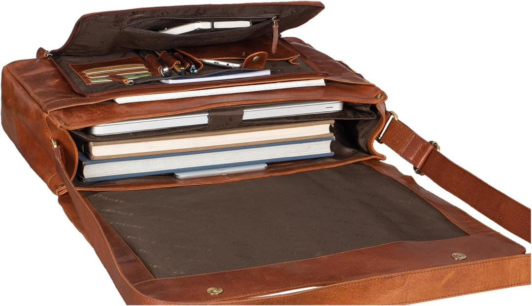 STILORD 'Maximus' XXL Ledertasche riesige Umhängetasche Unitasche 17 18 19 21 Zoll Laptop Aktentasch