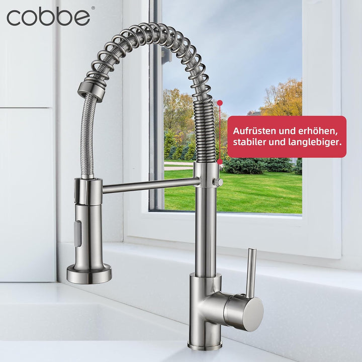 Cobbe Küchenarmatur, Feder-Küchenarmatur mit herunterziehbarem Sprühkopf, 2 Sprühmodi, Einhebel-Spül