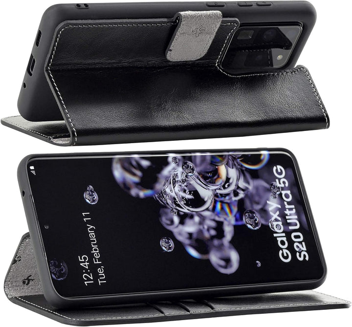 Suncase Book-Style Hülle kompatibel mit Samsung Galaxy S20 Ultra Leder Tasche (Slim-Fit) Lederhülle