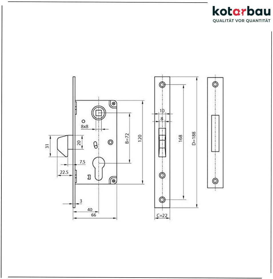 KOTARBAU® Hakenschloss Schiebetore Einsteckschloss 72/40 Schlosskasten Schiebetürschloss Hakenfallen