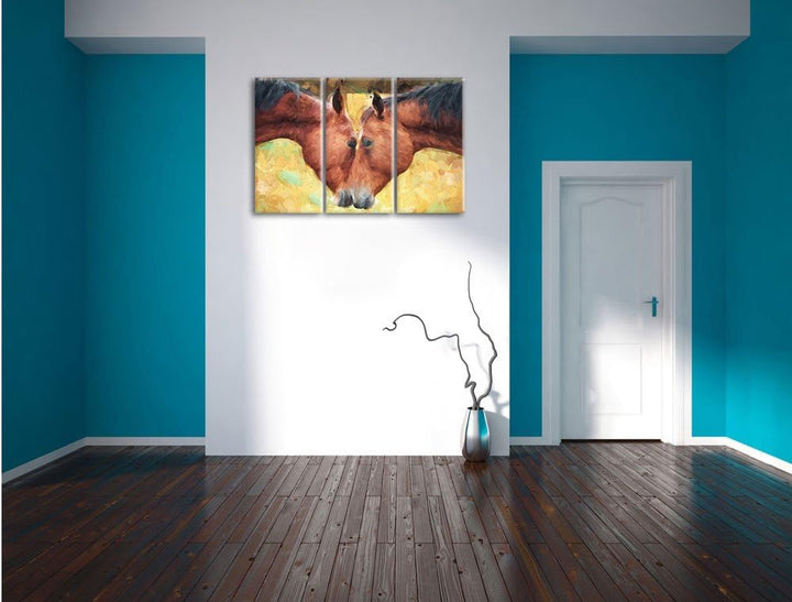 Pixxprint Zwei schmusende Pferde Kunst als Leinwandbild/Grösse: 3 Teilig (120x80 cm) cm/Wandbild/Kun