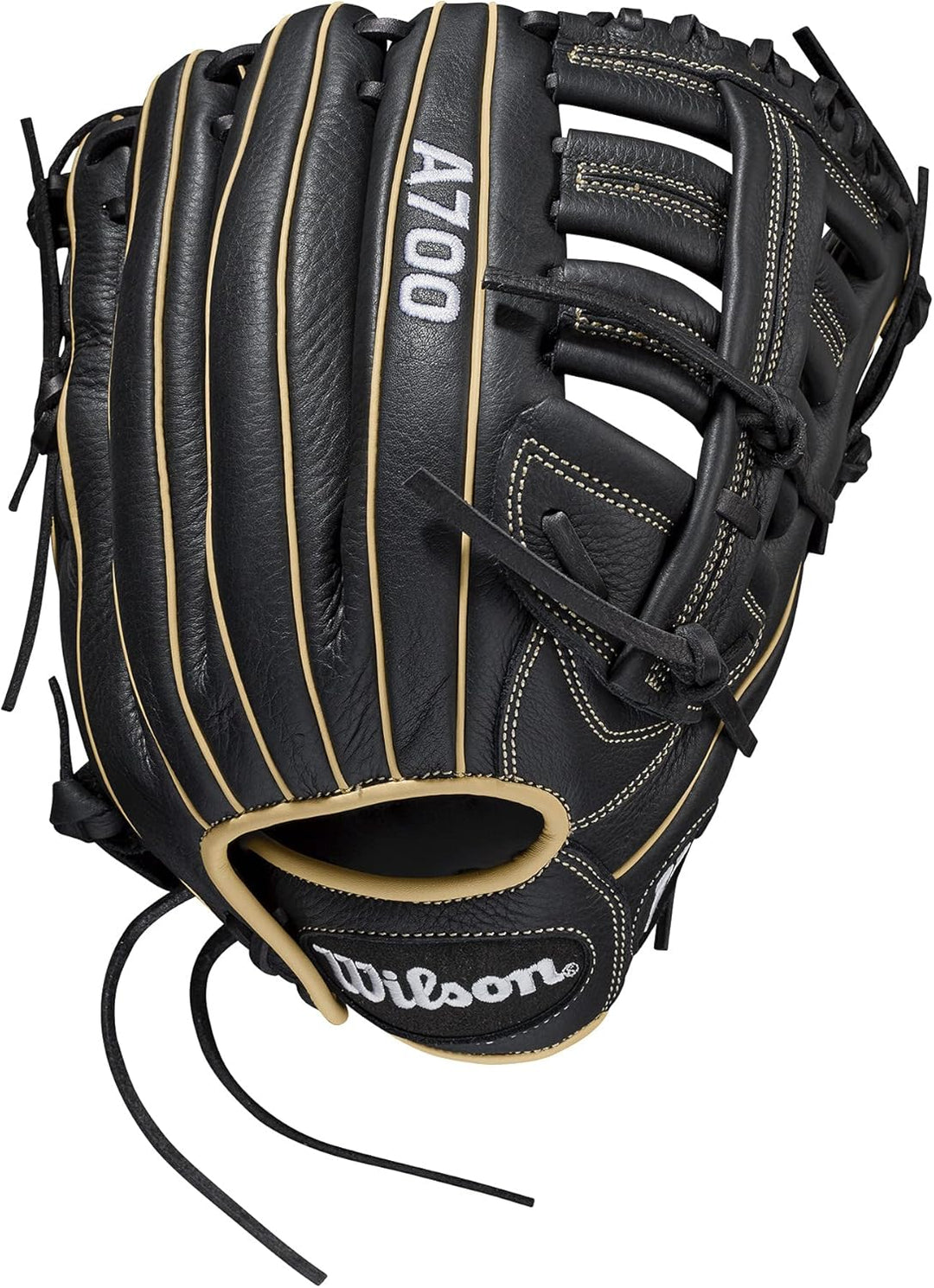 WILSON 2022 A700 Jugend-Baseball-Handschuh Schwarz/Blond 12.5\ Linke Hand Wurf, Schwarz/Blond 12.5\