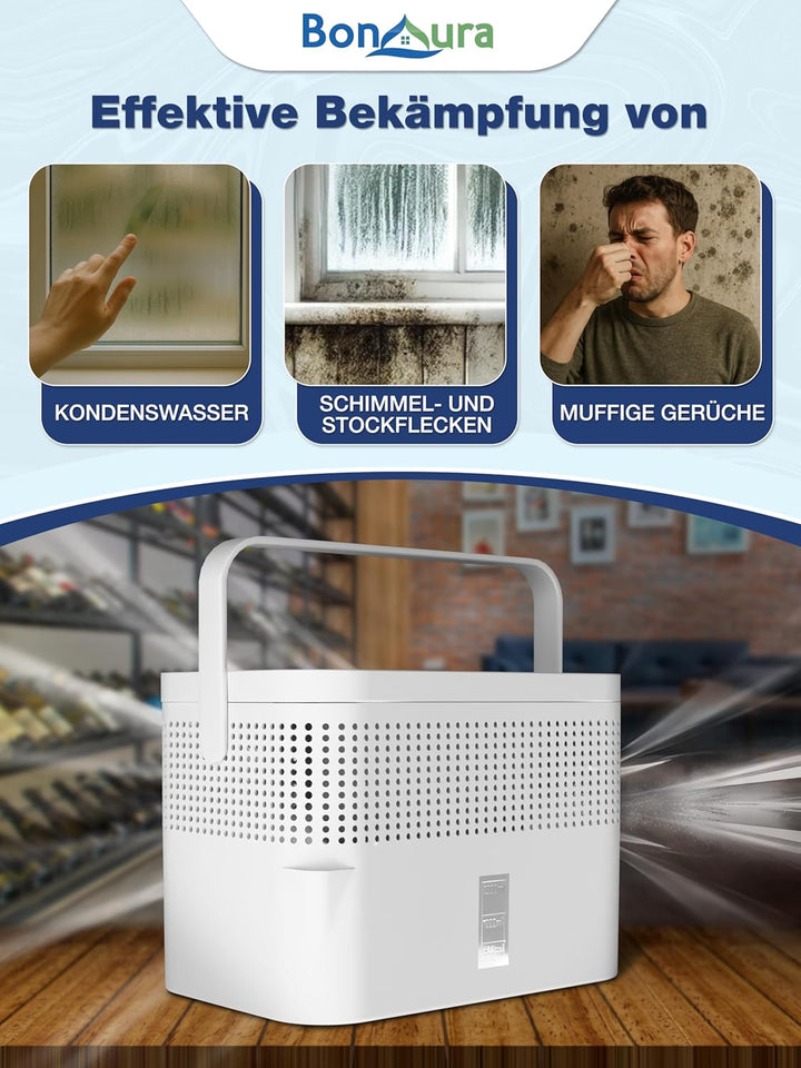 BonAura® AirOne Max Luftentfeuchter ohne Strom bis 33m² I 360° Belüftung I Raumentfeuchter mit Ausgi