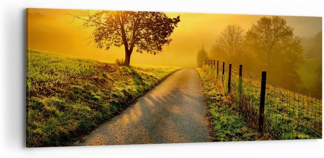 Wandbilder Dekoration Wohnzimmer Feld Strasse Baum Panorama Bilder auf Leinwand 120x50cm Leinwandbil