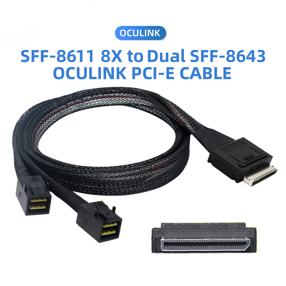 cablecc 50cm OCuLink PCIe PCI-Express SFF-8611 8x 8-Lane auf Dual SFF-8643 HD 4x SSD Daten Aktiv Kab