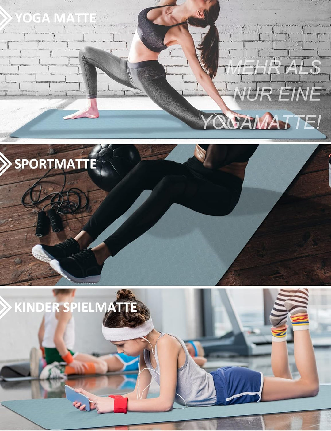 Yogamatte Rutschfest mit Tragegurt, 6| 8mm Dicke Yoga Matte, Pro Sportmatte Fitnessmatte Rutschfest,