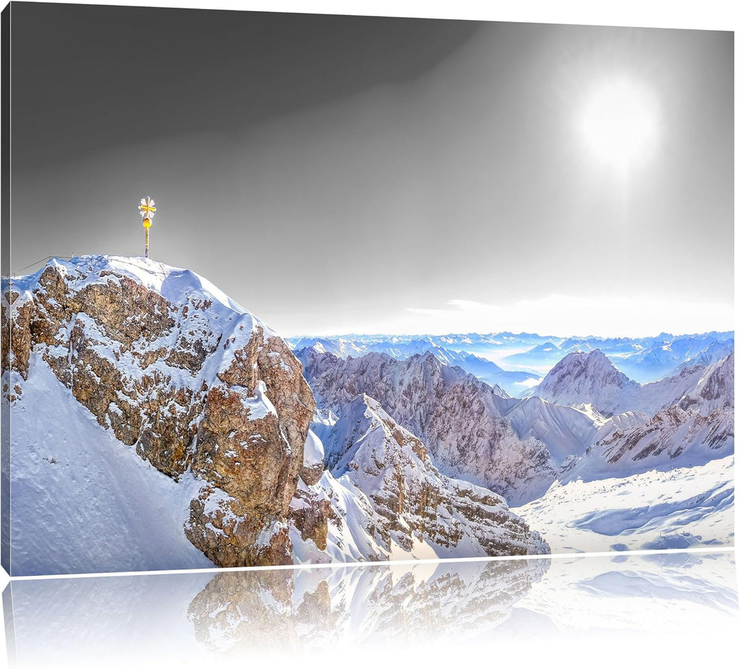 Pixxprint Zugspitze im Sonnenlicht als Leinwandbild/Grösse: 100x70 cm/Wandbild/Kunstdruck/fertig bes