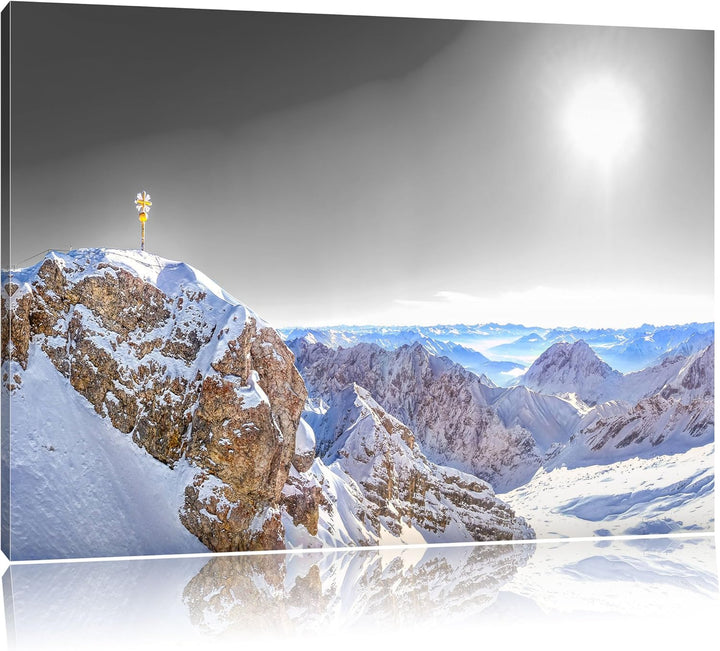 Pixxprint Zugspitze im Sonnenlicht als Leinwandbild/Grösse: 100x70 cm/Wandbild/Kunstdruck/fertig bes