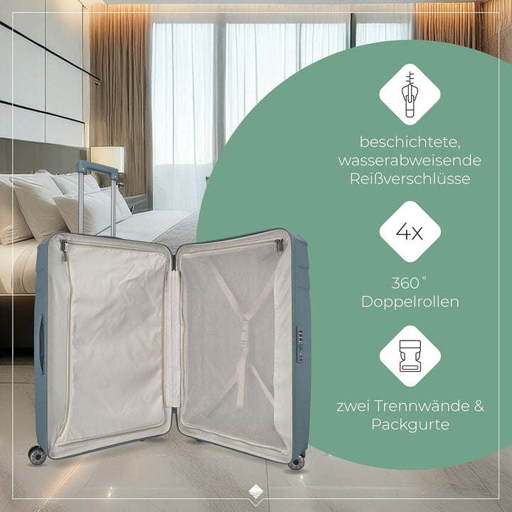 Travelite Hartschalenkoffer gross nachhaltig, 4 Rollen, ELVAA, Trolley mit recyceltem Innenfutter, T