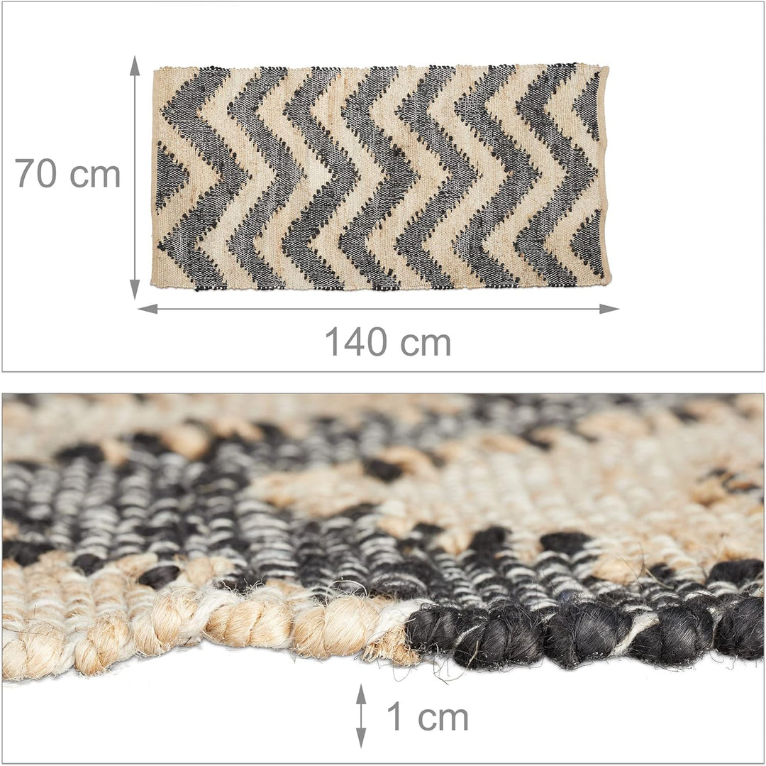Relaxdays Läufer, Zick-Zack, 70 x 140 cm, Baumwolle & Jute, rutschfest, handgewebt, Diele & Flur, Te