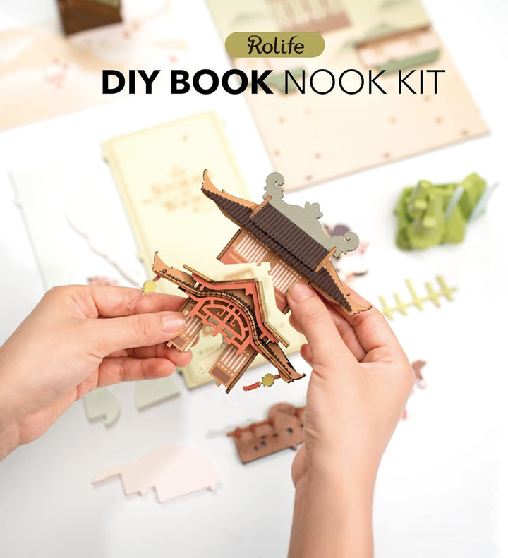 Rolife Book Nook Kit Buchstützen DIY Miniatur Haus 3D Puzzles Holz Book Nook Diorama Modelbau für Er