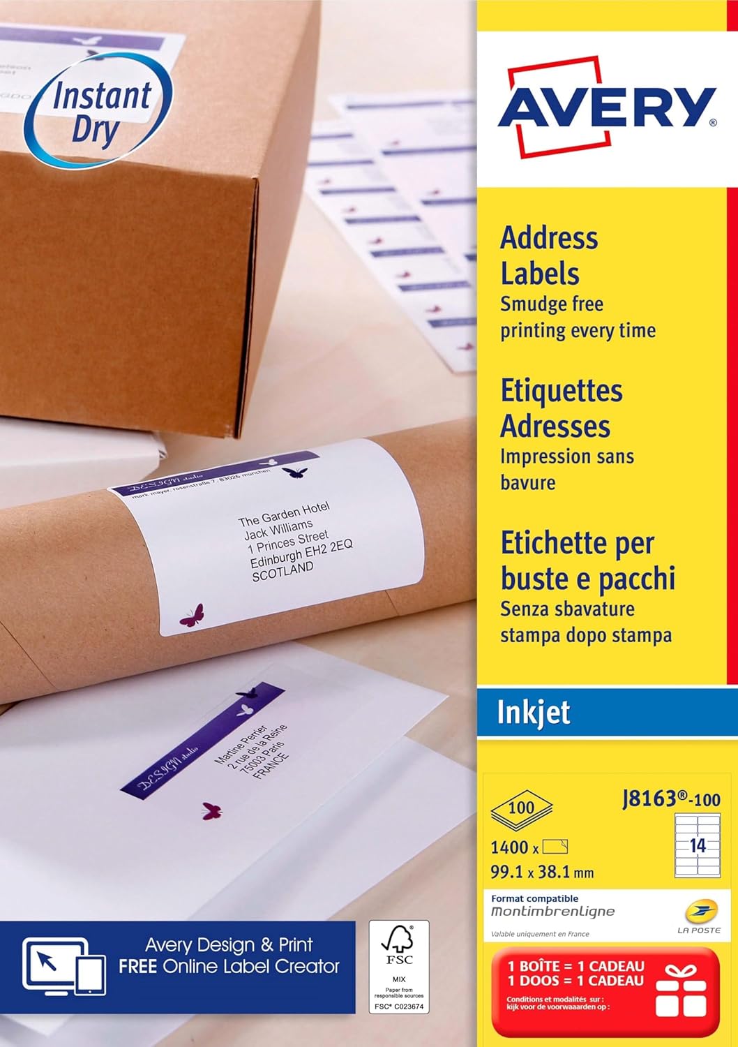 AVERY Zweckform schnelltrocknende Adressetiketten für Tintenstrahldrucker 14 pro Blatt 99,1 x 38,1 m