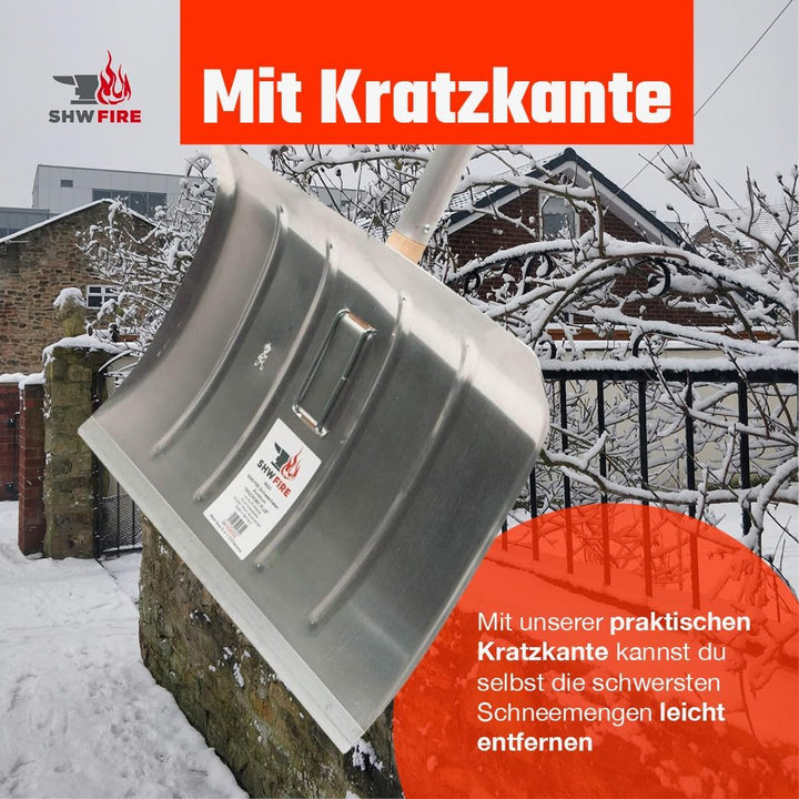 SHW-FIRE Alu-Schneeschieber mit ergonomischem Griff und Alu-Stiel, 55cm Breite - Ideal für viel Schn
