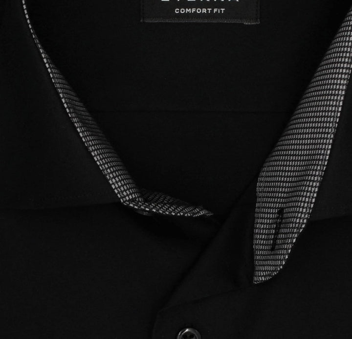 ETERNA Herren Businesshemd Kurzarm Comfort FIT | Uni | Bügelfrei | Kent Kragen, 41 Schwarz