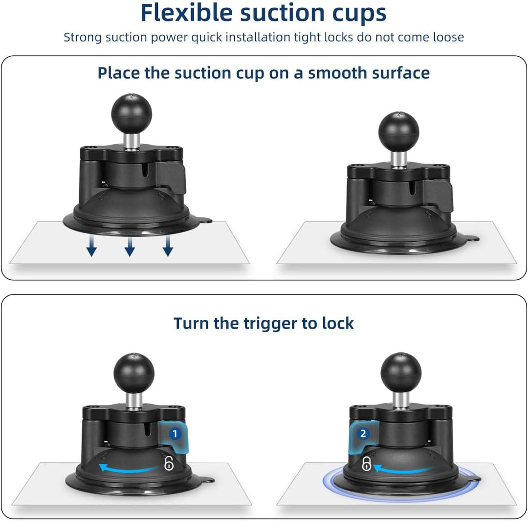 FANAUE Twist Lock Saugnapf Basis mit 1-Zoll-Kugel-Adapter kompatibel mit RAM Mount B Grösse Doppelso
