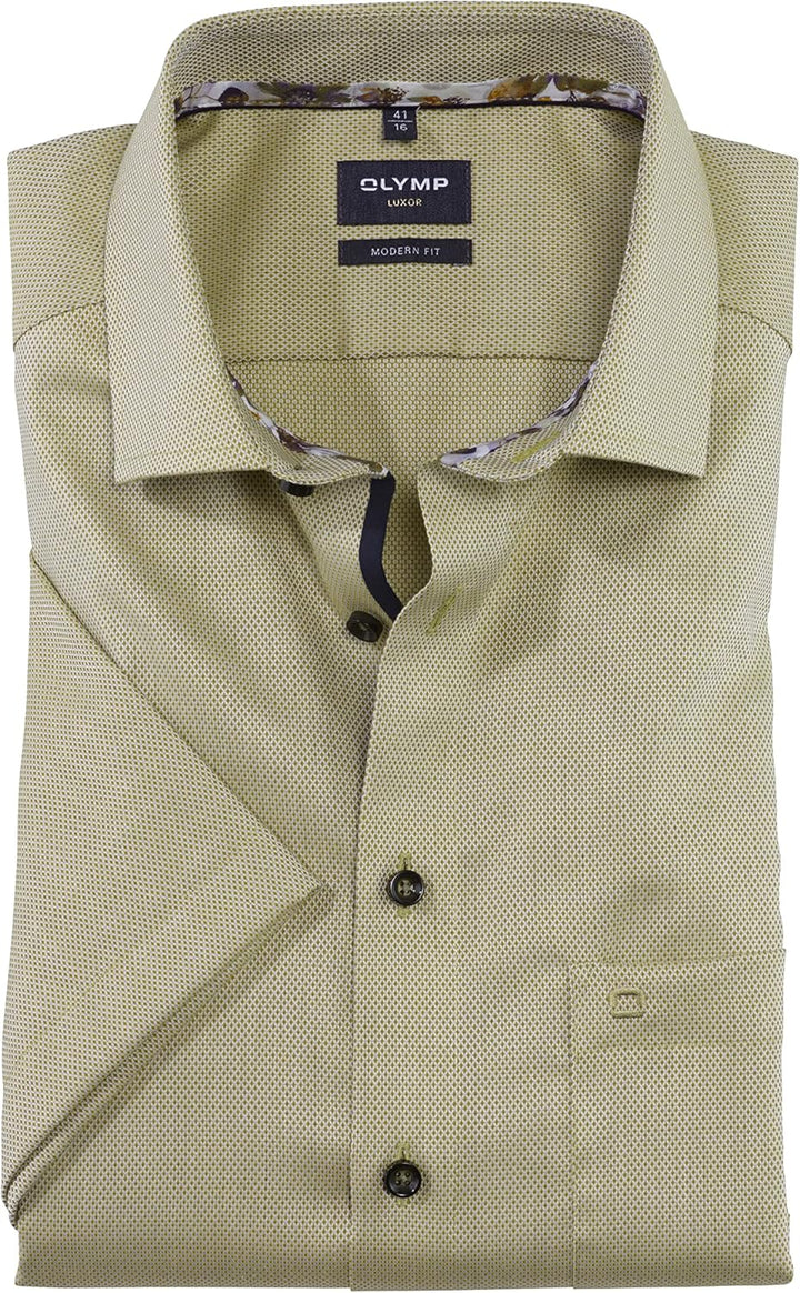 OLYMP Herren Businesshemd Kurzarm Luxor,Einfarbig,modern fit,Global Kent 41 Limone 44, 41 Limone 44