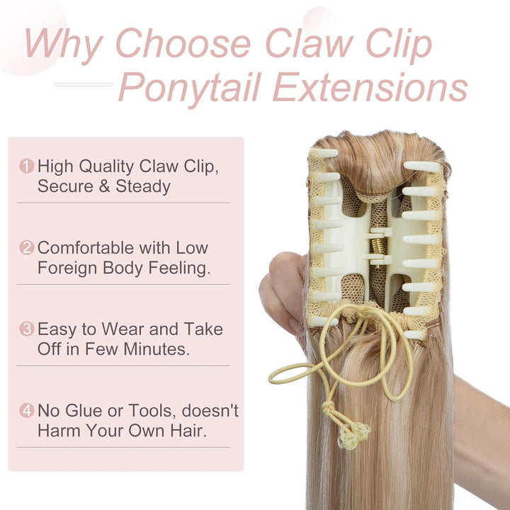 Silk-co Pferdeschwanz Extensions Echthaar Haarteile Echthaar Glatt Zopf Haarverlängerung Claw Haarte