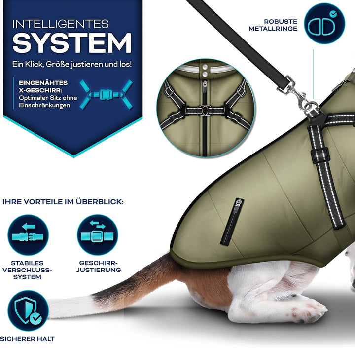 TRESKOยฎ Hundejacke Winter mit Reflektoren inkl. 15 Stรผck Kotbeutel + Spender | Hunderegenmantel wass