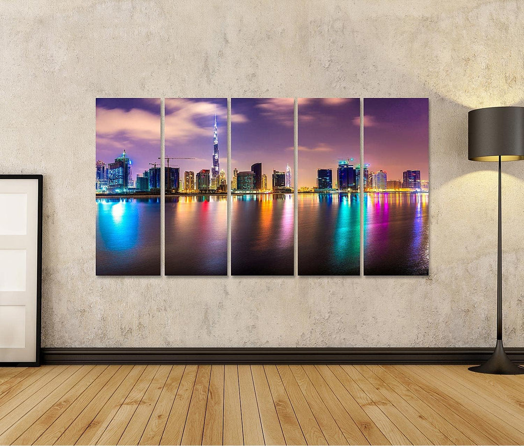 islandburner Bild auf Leinwand Dubai Skyline In Der Abenddämmerung Uae Bilder Wandbilder Poster Lein