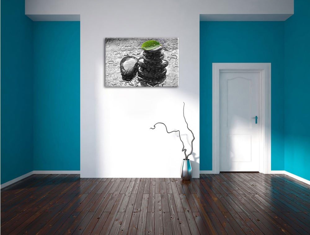 Pixxprint Zensteinturm im Regen als Leinwandbild/Grösse: 100x70 cm/Wandbild/Kunstdruck/fertig bespan